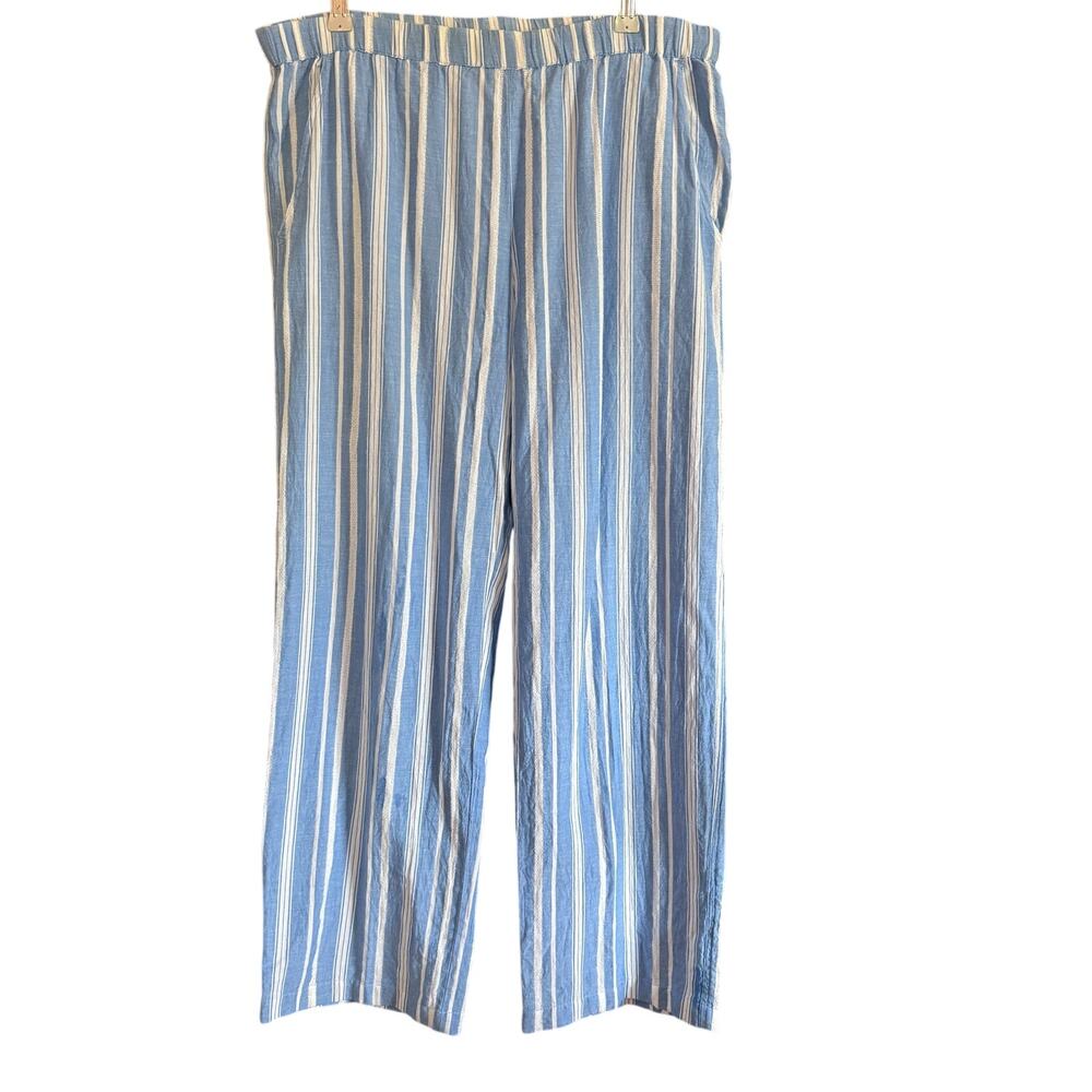 FRESH PRODUCE Blue and White Cotton Wide Leg Pull on Pants Beachy Coastal Small